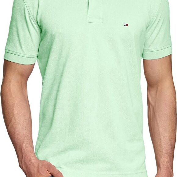 Tommy Hilfiger Mens Lime Green Custom Fit Short Sleeve Collared Polo Size Large - Picture 1 of 6